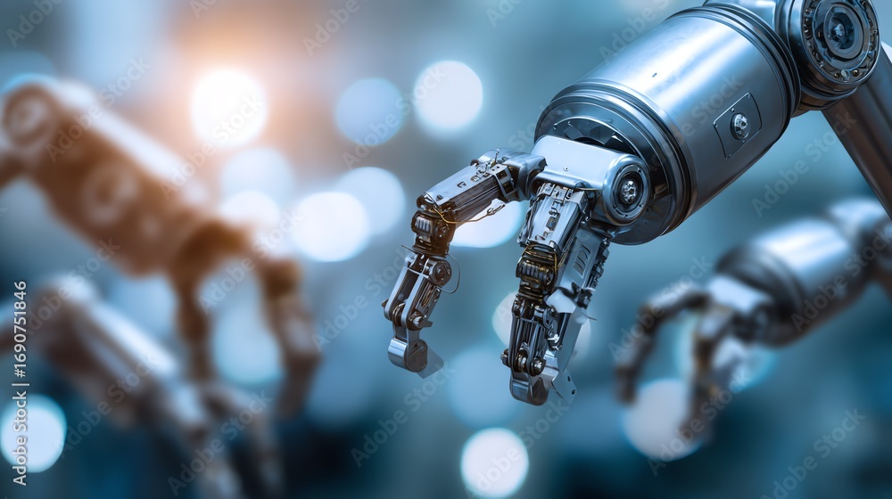Poster a detailed close-up showcases the intricate mechanics of a robotic arm, highlighting its precision e