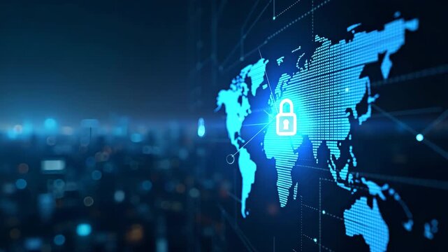 Modern Cybersecurity Visualization in Global Finance: Proactive Threat Detection & Data Risk Management for Secure Operations - Stock Photo
