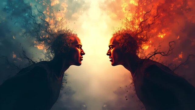 Investigate refined ideological conflicts marked by value divergences belief system clashes and political debates shaping modern cultural discourse in  Photo Stock  Concept  and empty space on the lef