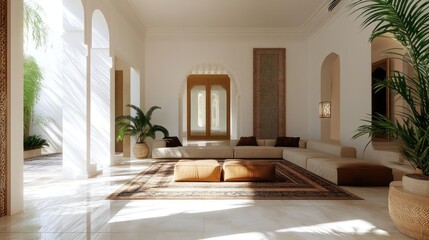 Sun-Drenched Sanctuary: Tranquil Interior with Architectural Details and Luxurious Relaxation Space