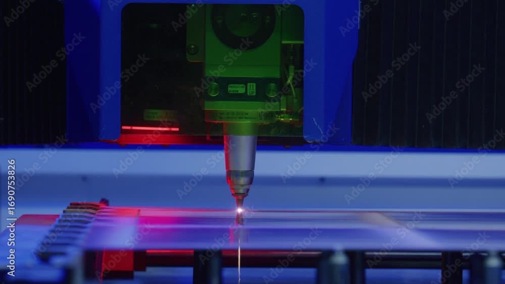 Poster precision industrial laser cutting plexiglass sheet with advanced automation, demonstrating high tec