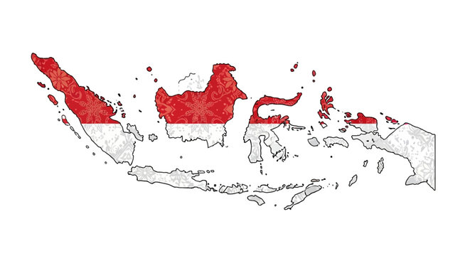Indonesian Archipelago Map with Batik-Patterned Flag