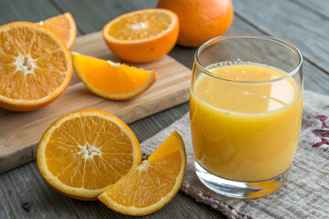 Fresh Oranges and Glass of Orange Juice