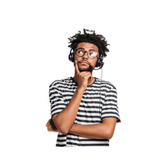 Pensive Young Man with Headset, Considering Options, Problem Solving