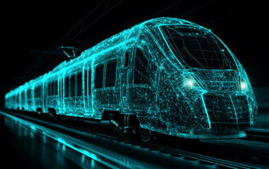 Futuristic digital train illustration with advanced technology