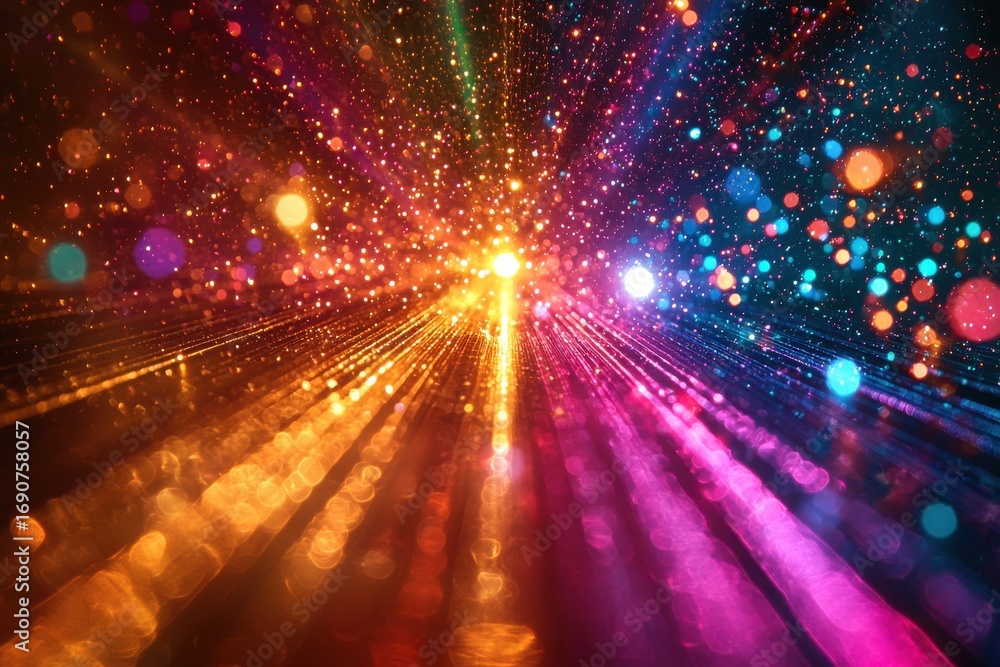 Poster colorful burst of light particles in a dynamic abstract composition