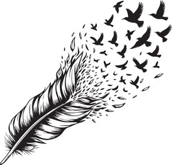 A Feather Transforms into a Flock of Birds Taking Flight Symbolizing Freedom and Transformation