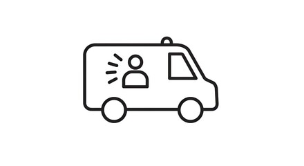 Line Art Illustration of an Emergency Vehicle a Simple Black and White Drawing of an Ambulance Providing Medical Assistance Depicting a Person Icon
