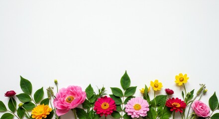 Obraz premium Vibrant Floral Border on White Background