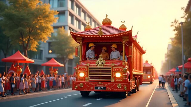Elegant Labour Day Parade Float Designs: Showcase Intricate Thematic Displays and Dynamic Worker Processions with Premium Photostock Artistry for Public Celebrations