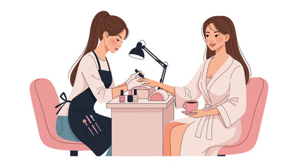 Young woman relaxing in a spa receiving a professional manicure treatment from a beautician