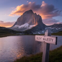 The beautiful natural scene of the Lake, the mountain, and the Sunset. 