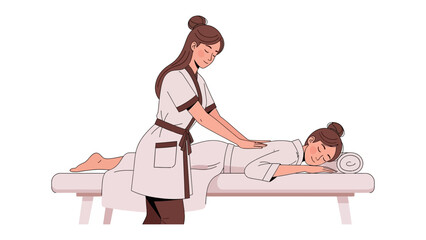 Professional masseuse giving a relaxing back massage to a woman lying on a massage table in a spa setting