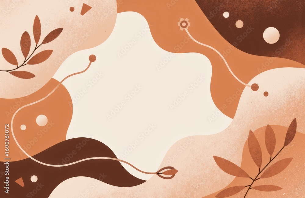 Poster warm abstract background with flowing shapes and botanical elements creating a natural aesthetic