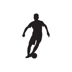 Dribbling soccer player silhouette. Athletic player dribbling the ball, bold vector for sports use.