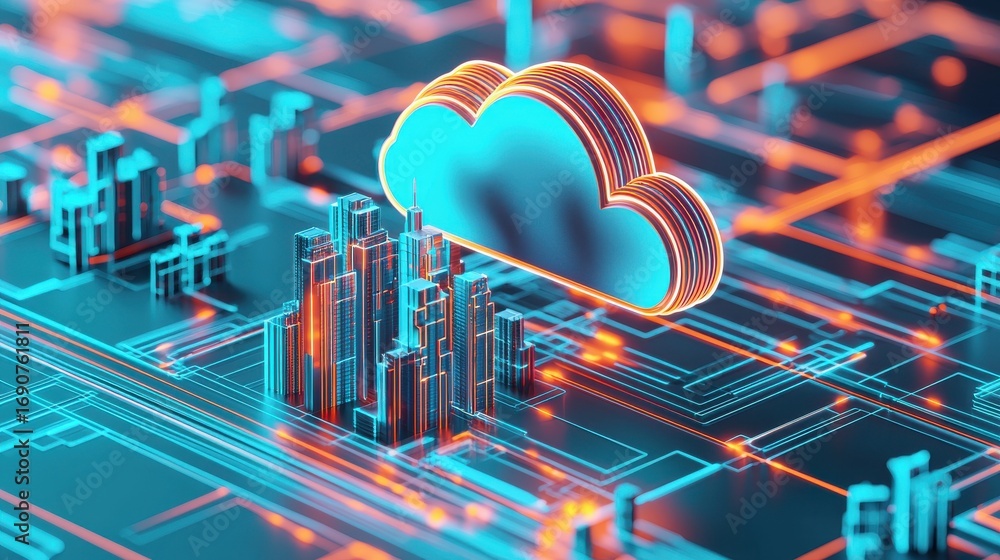 Aufkleber vibrant futuristic digital landscape showcasing the interconnected nature of cloud computing data ne