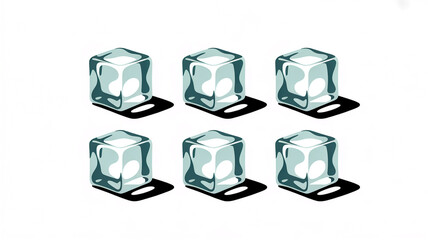 Digital illustration, six ice cubes, two rows, three each, realistic