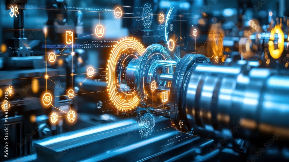 Aufkleber a complex futuristic display of interconnected gears systems and engineering components powering an 