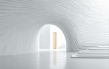 Fototapeta premium Modern White Curved Interior Space with Arched Doorway