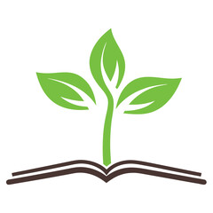 Green plant growing from open brown book on white background vector