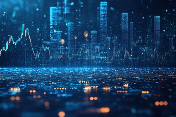 Futuristic depiction of digital financial network with glowing currency symbols