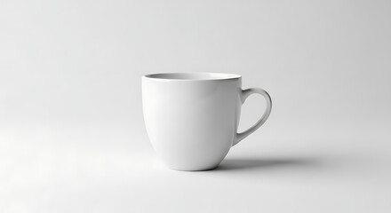 Fototapeta premium Pristine White Ceramic Mug Showcased Against a Minimalist Bright Background