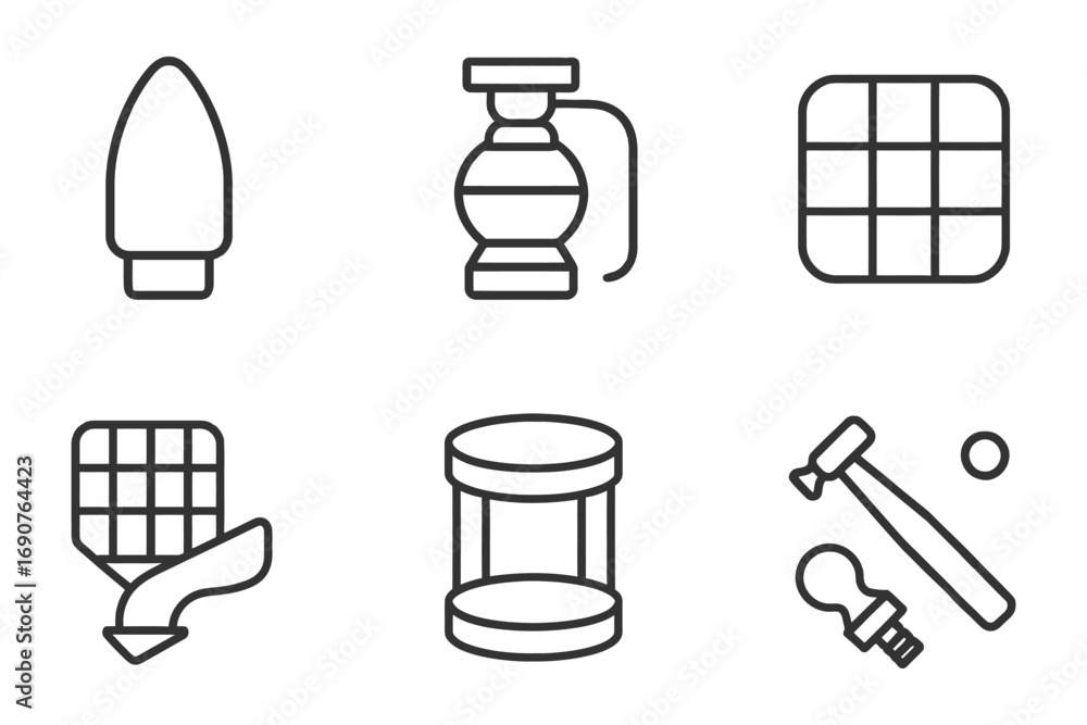 Poster a set of six icons, each with a different shape and color, are displayed in a white background. the 
