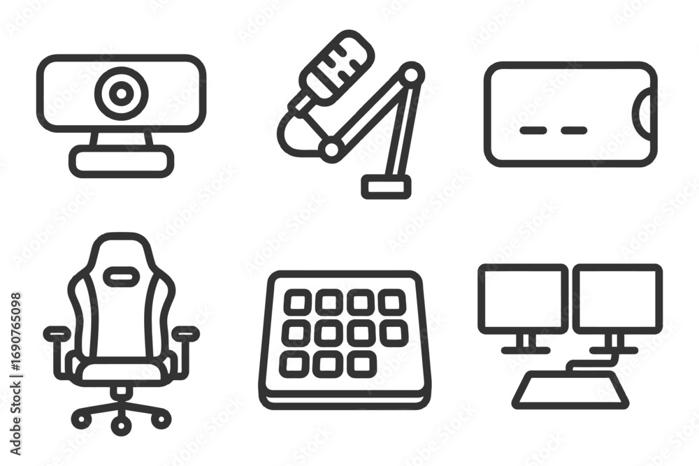 Aufkleber a set of icons for computer peripherals and office furniture. the icons include a keyboard, a mouse,