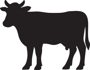 Profile silhouette of farm cow with udder and short horns