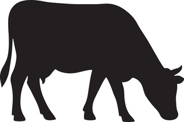 Profile silhouette of farm cow with udder and short horns