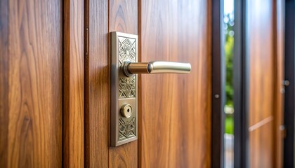 Obraz premium Wooden door with ornate handle