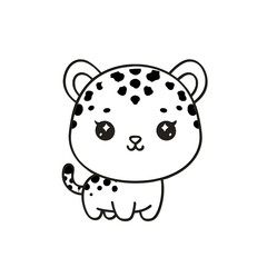 Cute chibi jaguar, black and white vector, bold clean shape, isolated