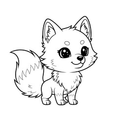 Cute chibi wolf, black and white vector, bold clean shape, isolated