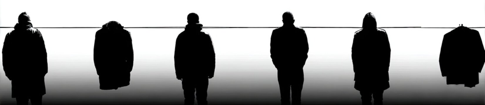 Silhouettes of five people, facing away, in a row