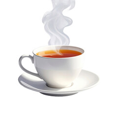 Steaming Cup Of Tea On Saucer With Transparent Background