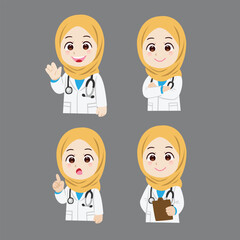 Female Doctor in Hijab Posing in Various Gestures