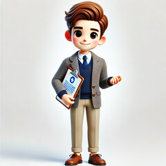 A 3D-rendered cartoon-style character of a compassionate and dedicated Social Services Worker