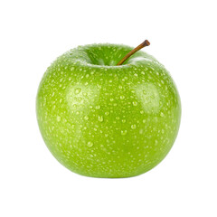 Vibrant Green Apple with Water Droplets Isolated on Transparent Background