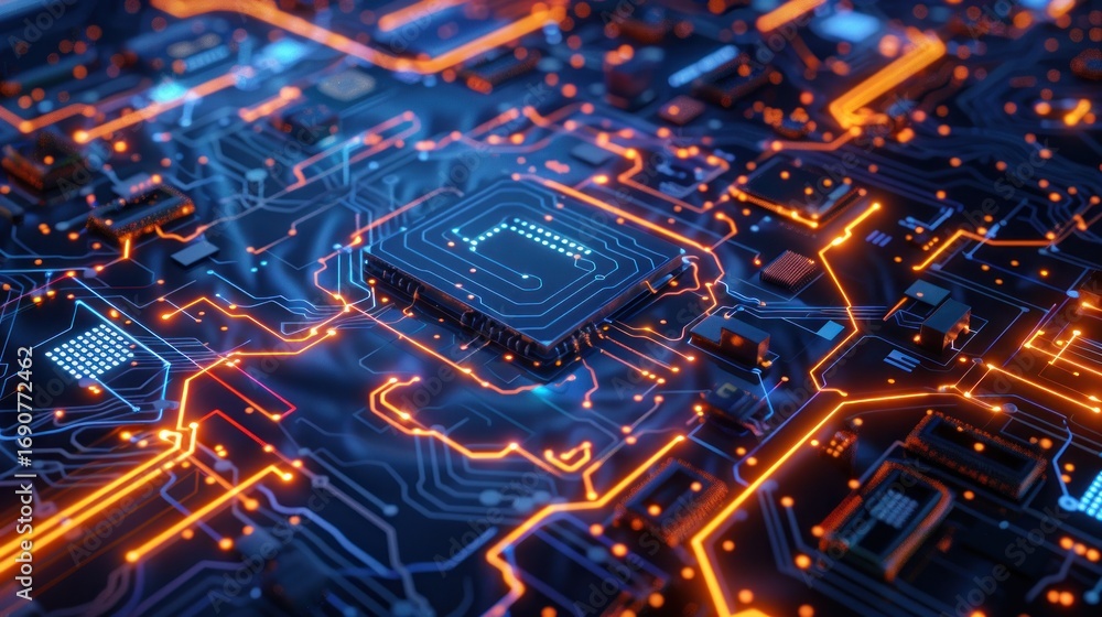 Poster abstract circuit board with processor