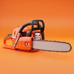 Fototapeta premium chainsaw isolated on orange background 