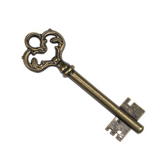 Vintage Ornamental Key Isolated Against Transparent Background Decorative Object with Ornate Detailing and Antique Brass Finish