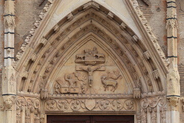 Udine Cathedral Facade Detail with Scupted Decoration, Italy