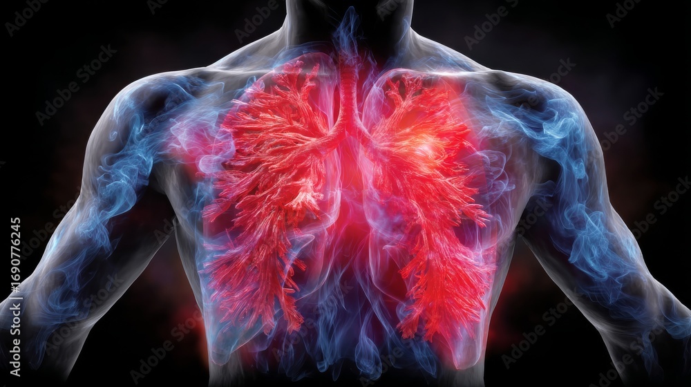 Aufkleber realistic animation of human lung structure glowing and breathing in dynamic visualization