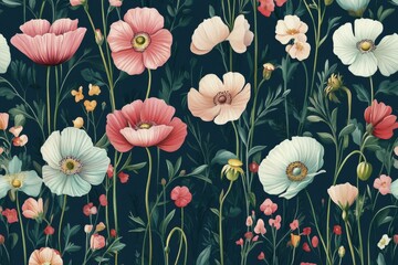 Vintage Print Style: Ideal Background with Wildflowers Floral Pattern for Design Projects wild flowers