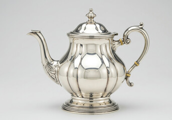 Elegant Silver Teapot with Curvilinear Form