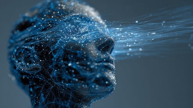 Neural network representation of human head, artificial intelligence and future technology concept for science and education