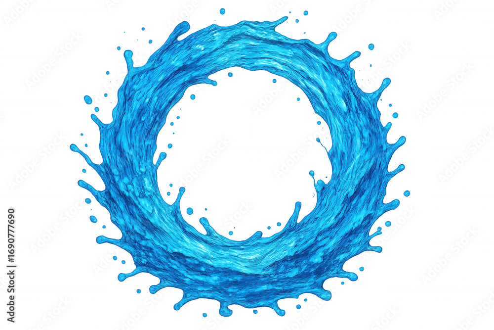 Poster vivid blue water splash creating dynamic circular frame, ideal for graphic design with transparent b