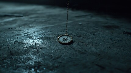 A compass with a gold chain hanging from it.