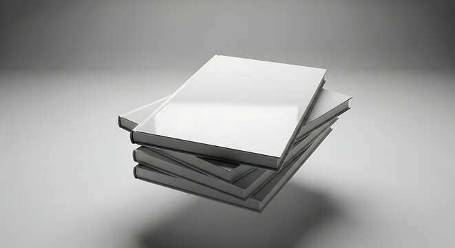 Stack of blank books floating in the air, isolated on white background, perfect for showcasing your book cover designs and ideas