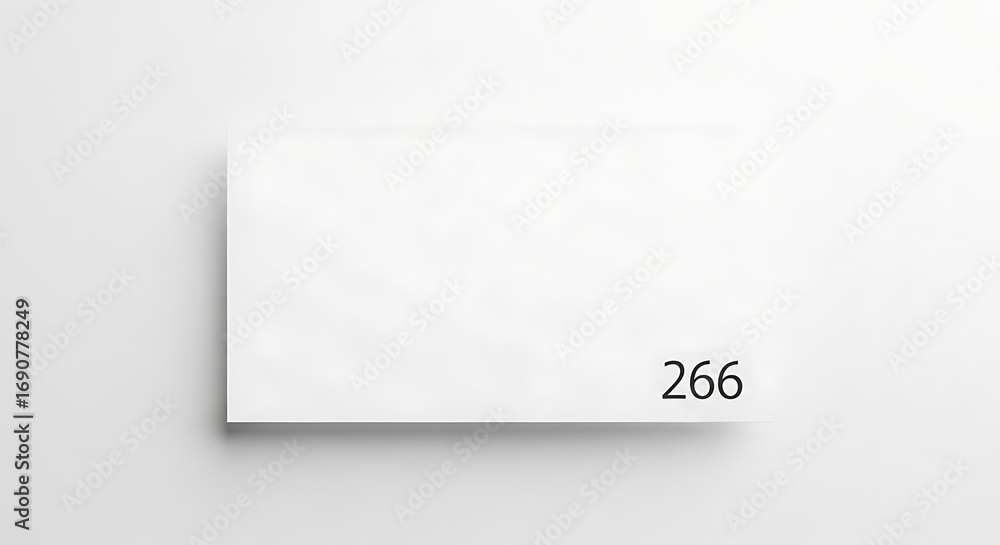 Poster minimalist white rectangular card with number 266 on a bright surface